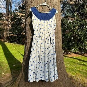 50s blue tree novelty print dress